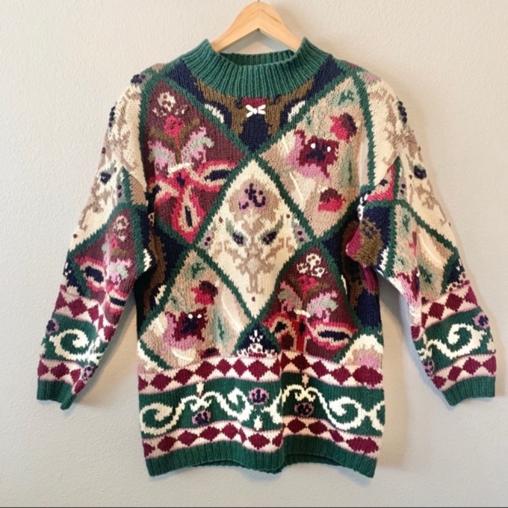 Vintage Oversized Knit Floral Abstract Sweater by Preview Basics